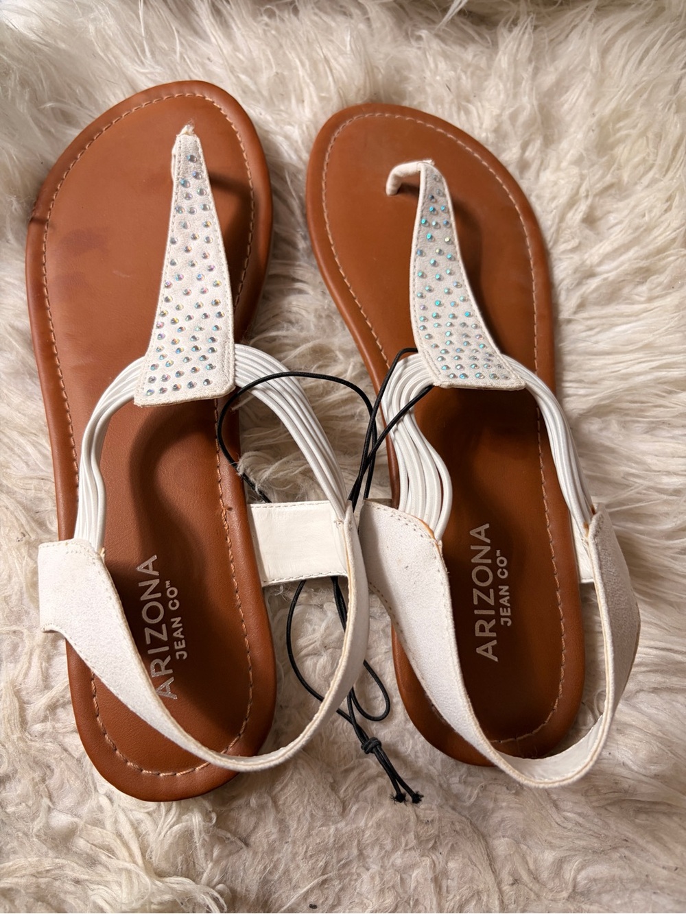 White Rhinestone T-Strap Sandals